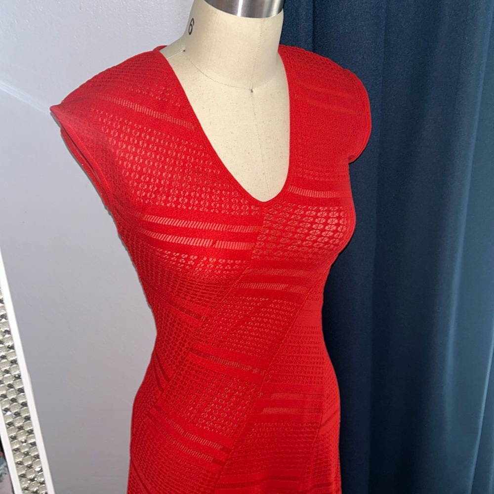Fuzzi Red Lace Bodycon Maxi Dress